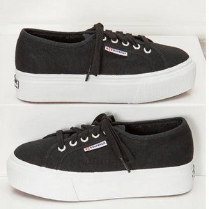 SUPERGA Black Canvas Platform Sneakers